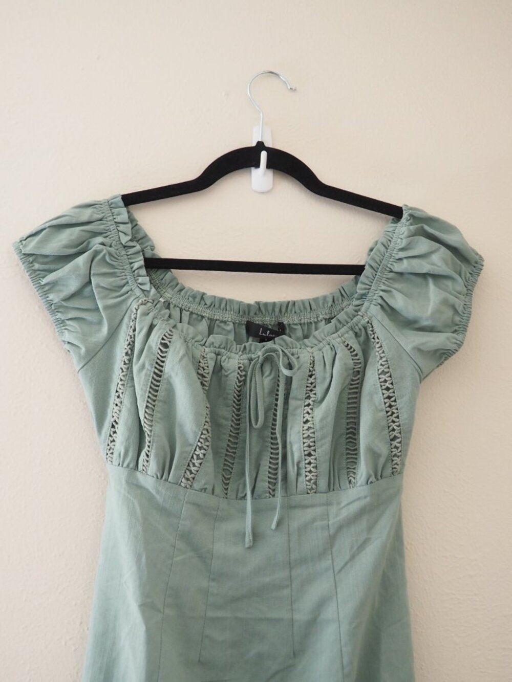 NWT Lulus Wisteria Sage Green Embroidered Off The Shoulder Mini Dress sz S - Picture 6 of 9